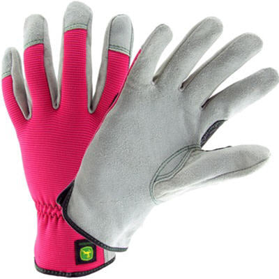 bWest Chester John Deere Womens Leather/Spandex Performance/Hi-Dexterity Work Gloves Pink S/M