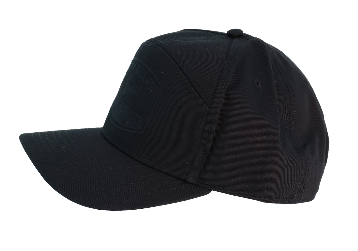 Black Vintage Twill TM Hat, John Deere branded, close-up