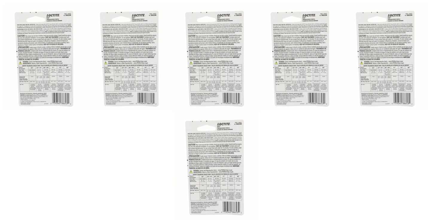 John Deere Original Equipment Loctite® Threadlocker 222™ Purple Low Strength Adhesive, 6 Ml (0.20 Fluid Oz) Tube (6-PACK) - PM38653