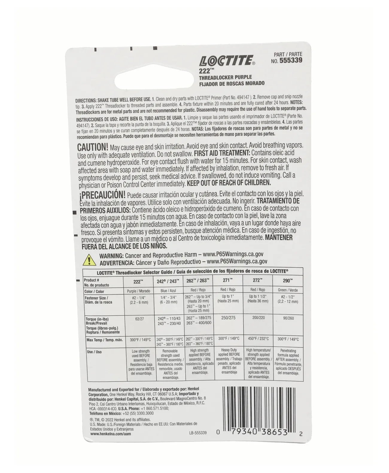 John Deere Original Equipment Loctite® Threadlocker 222™ Purple Low Strength Adhesive, 6 Ml (0.20 Fluid Oz) Tube - PM38653