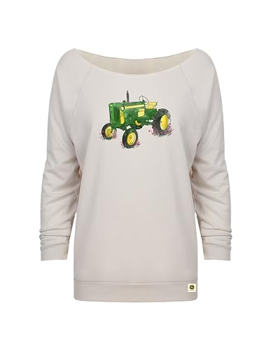 John Deere Ladies XL Watercolor Tractor Boatneck Sweatshirt, front of the garment