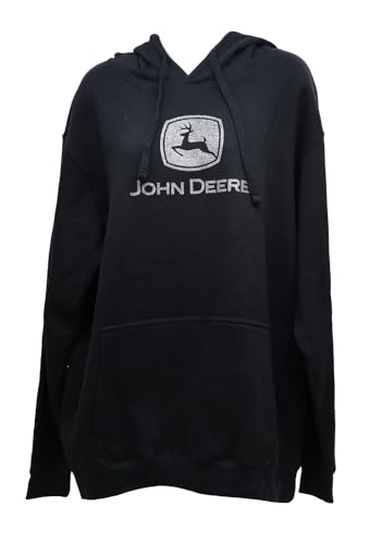 John Deere Ladies 2XL Black Hoodie With Silver Glitter Logo, front of the garment