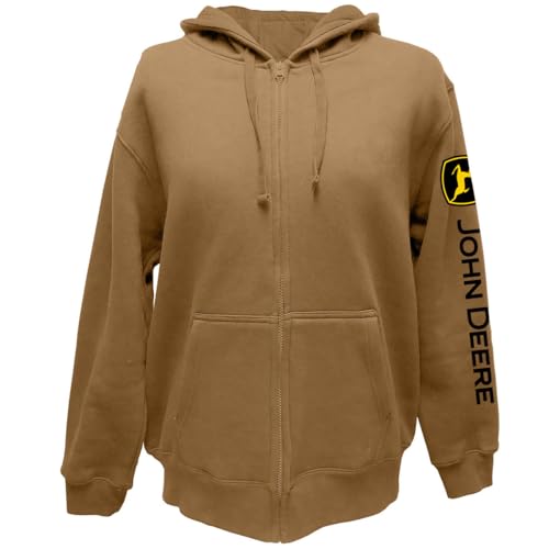 John Deere Men's Construction Brown Full-Zipper Fleece Sweatshirt, front of the garment