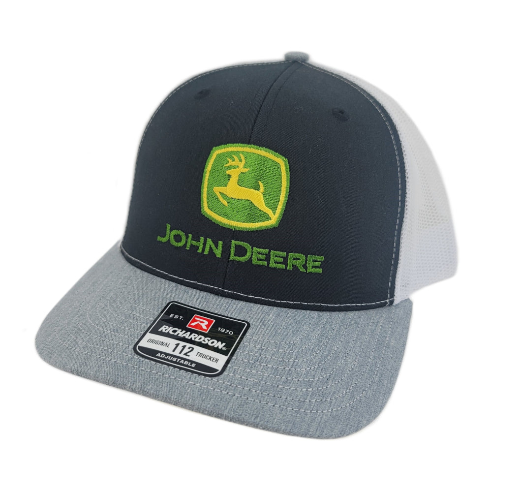 John Deere Richardson Trucker Black White Gray Hat Cap, front of the cap
