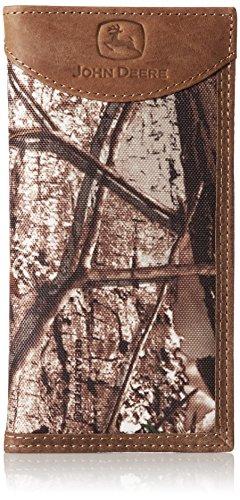 John Deere Men's Camouflage Checkbook Cover Leather Trim, Tan/Camouflage, One Size