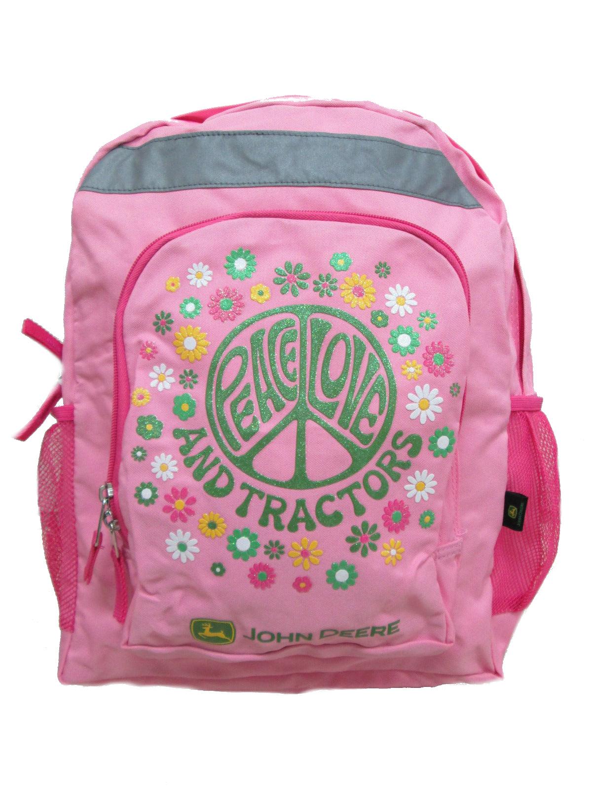John Deere "Peace, Love and Tractors" Backpack / Book Bag (Pink) - LP42816