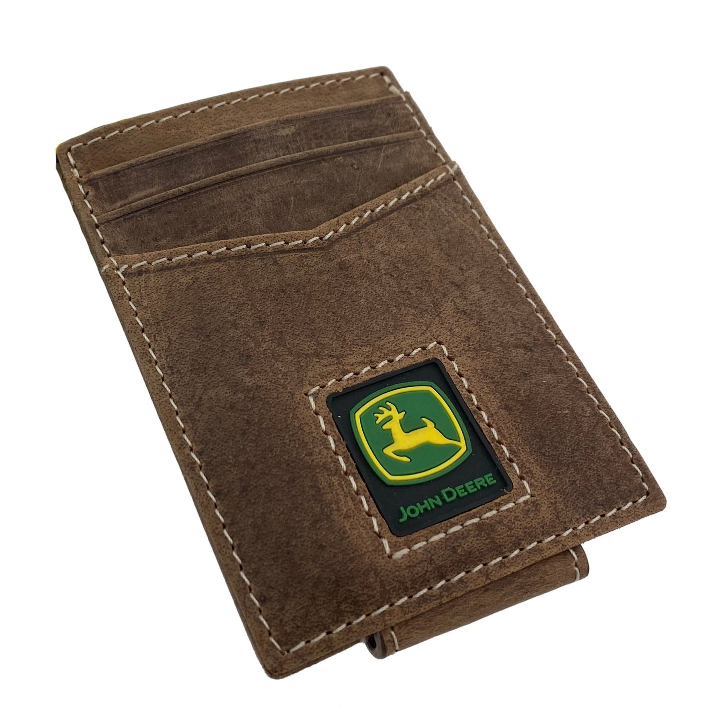 John Deere Mens Distressed Leather Money Clip Wallet - LP74727
