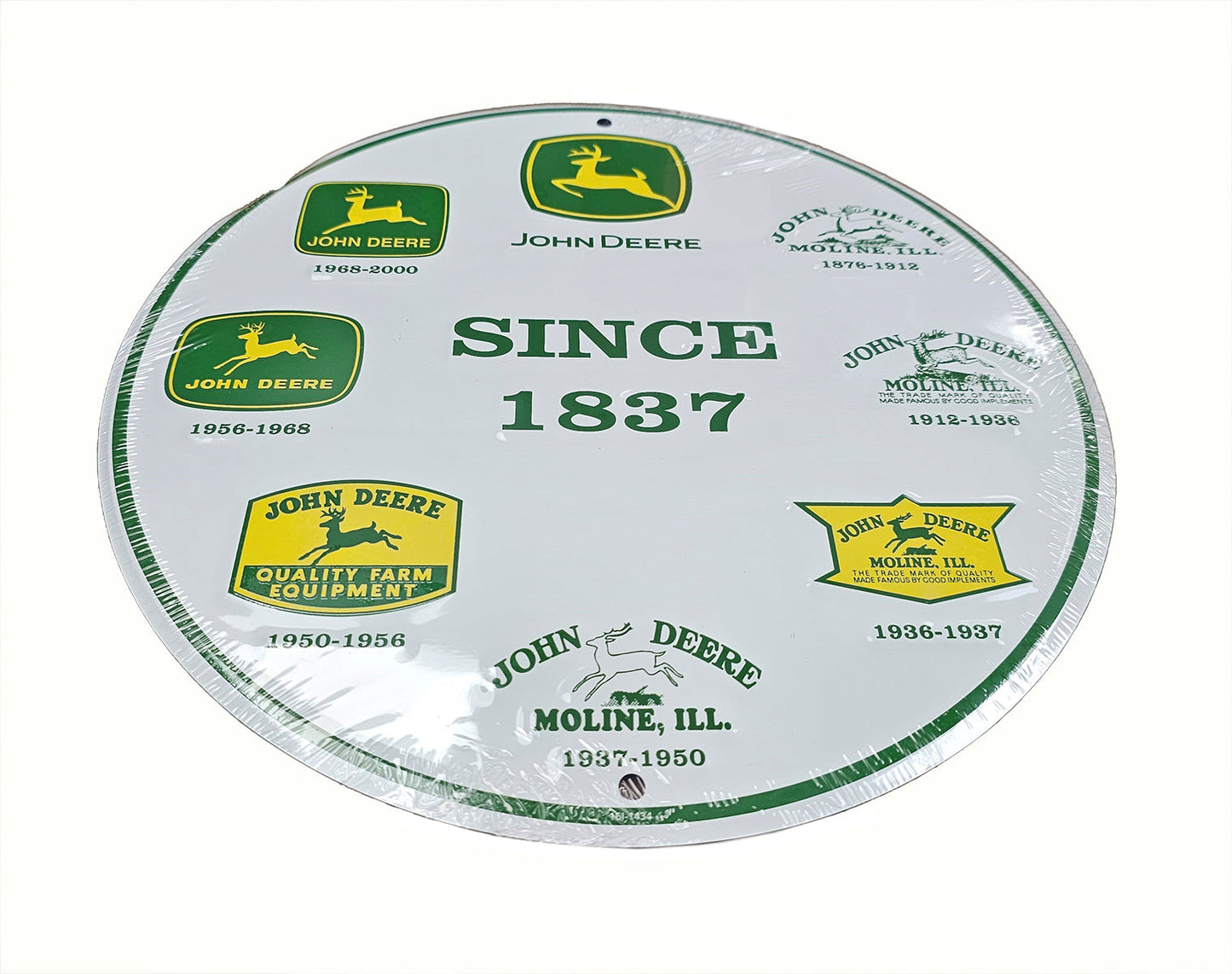John Deere History of Logos Since 1837 Round Metal Sign - LP85807