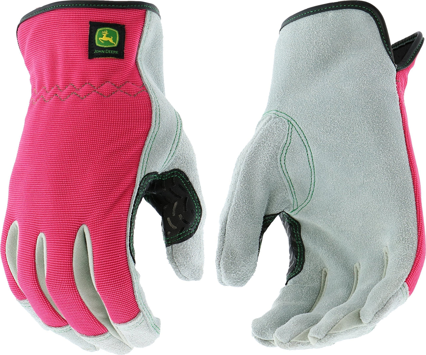 West Chester 7006040 John Deere Womens Leather & Spandex Performance Hi-Dexterity Work Gloves, Pink - Large - Case of 3
