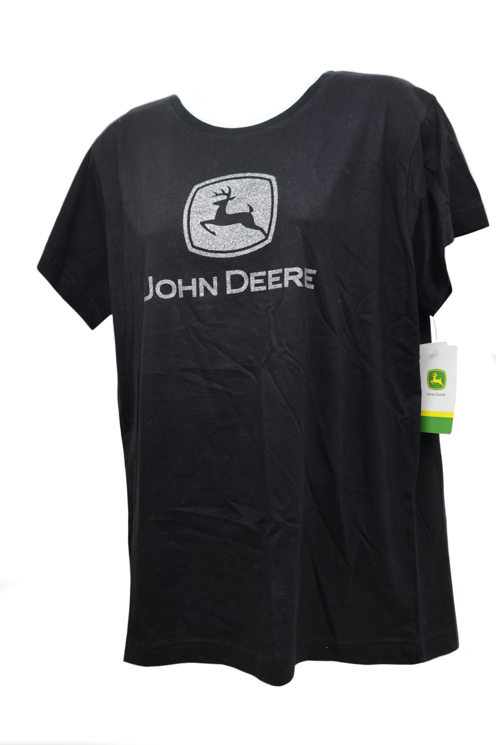 John Deere Ladies XL Black with Silver Glitter Logo Short Sleeve Tee - LP85219