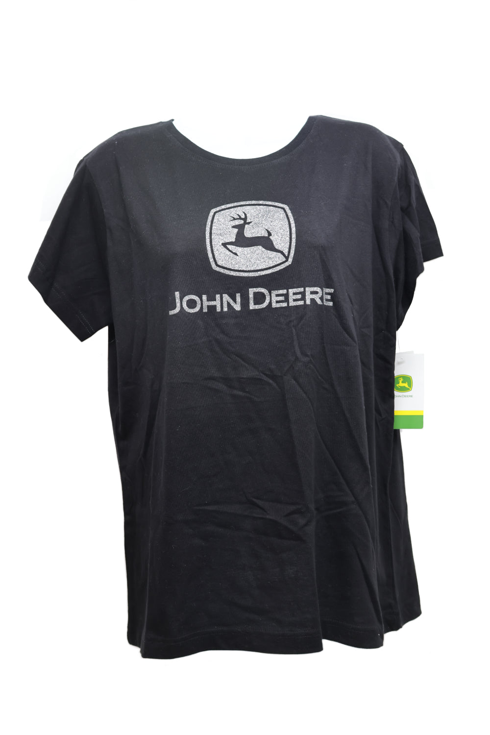 John Deere Ladies XL Black with Silver Glitter Logo Short Sleeve Tee - LP85219