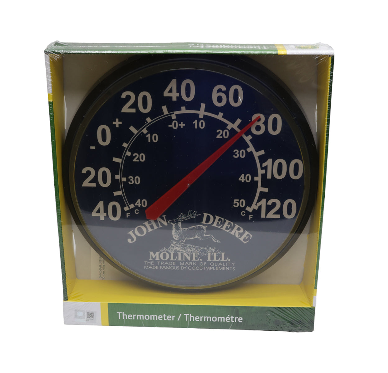 John Deere 12" Round Black "Moline IL." Thermometer - LP87276