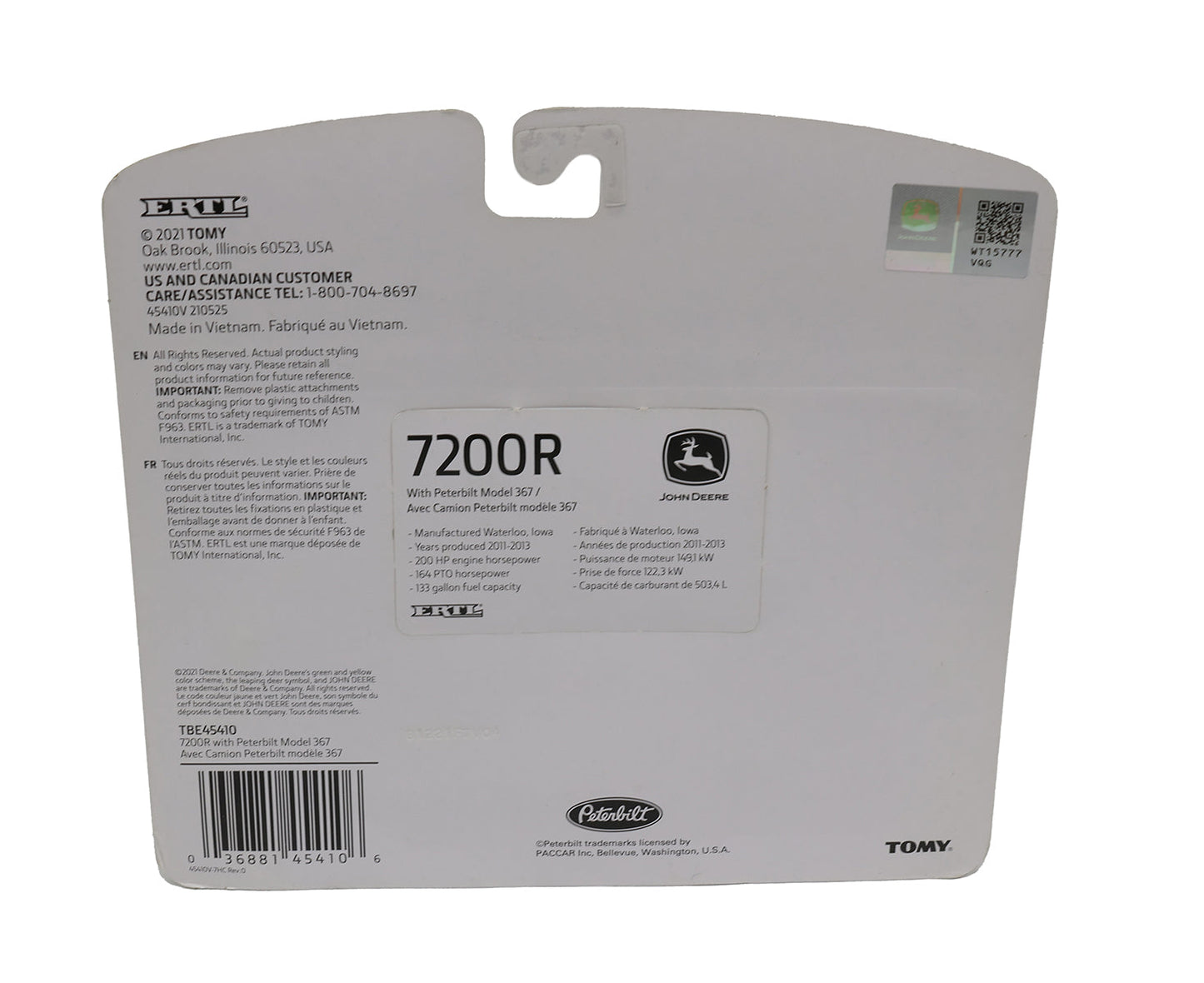 1/64 John Deere 7200R Tractor with Peterbilt Model 367 Toy - TBE45410