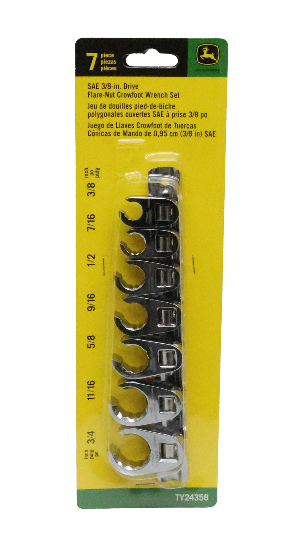 "John Deere 7-Piece SAE 3/8"" Drive Flare Nut Crow Foot Wrench Set - TY24358"