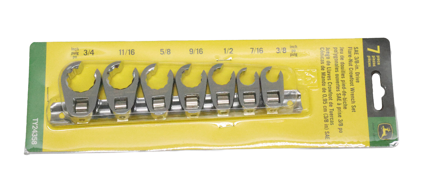 "John Deere 7-Piece SAE 3/8"" Drive Flare Nut Crow Foot Wrench Set - TY24358"