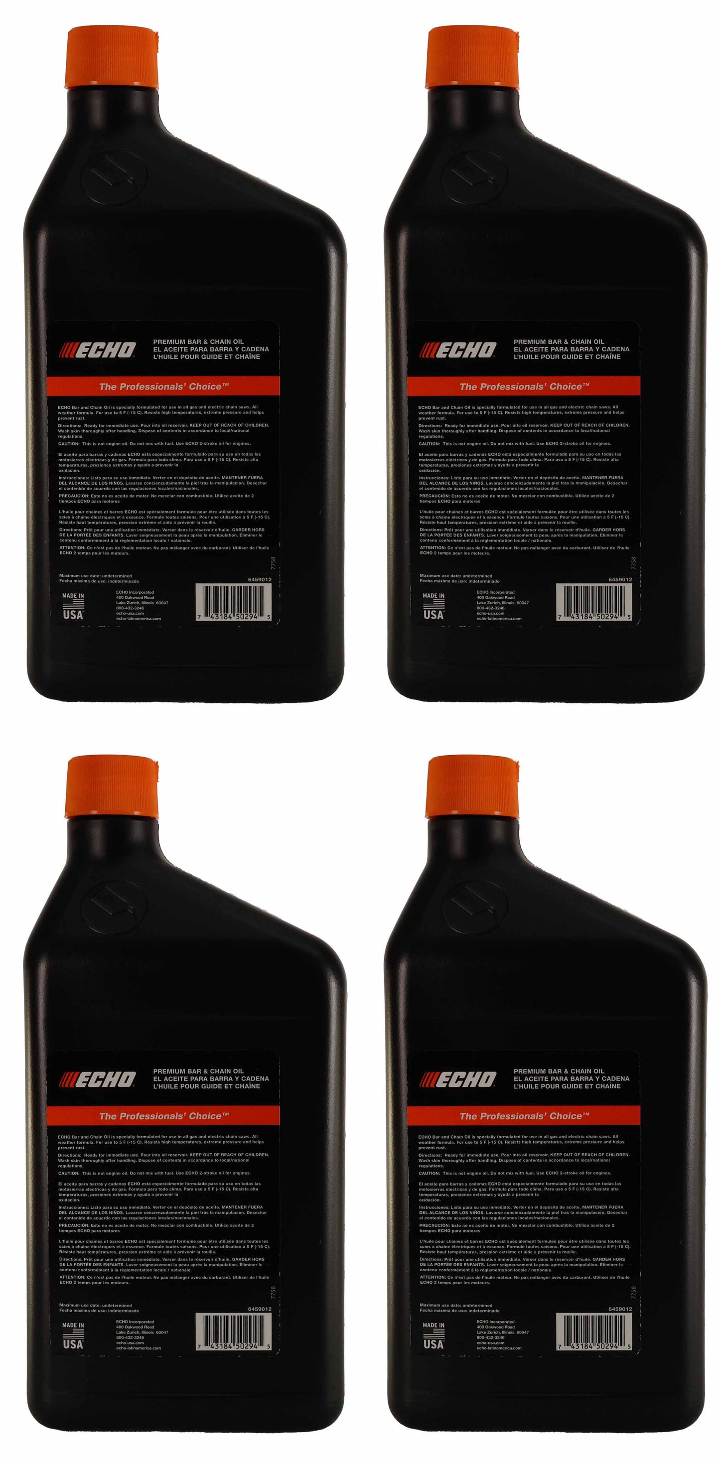 Echo Original Equipment 4-PACK Premium Bar and Chain Oil (1 Quart Bottle) - 6459012