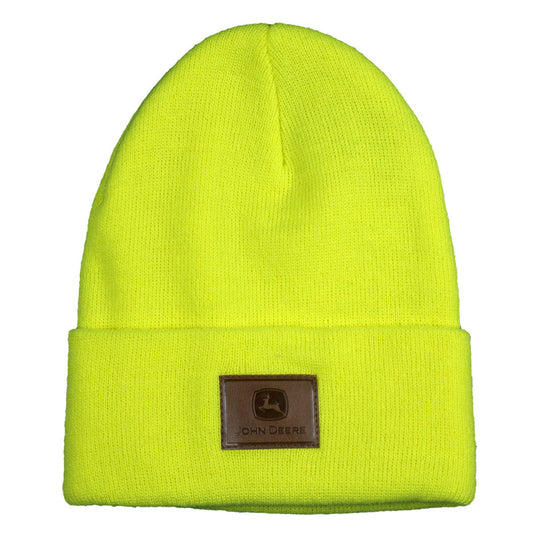 John Deere Leather Patch Beanie-High Visibility Yellow - LP69520