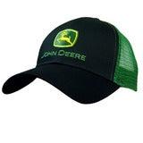 John Deere Men's Black Embroidered Logo Green Mesh Back Hat/Cap - LP47320