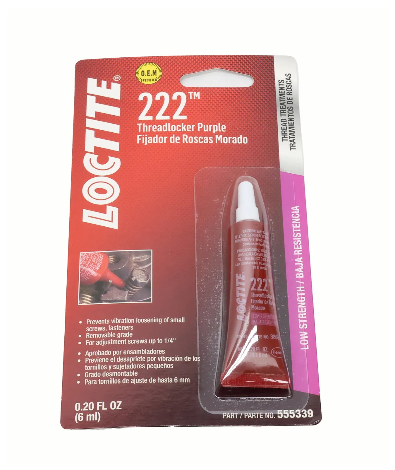 John Deere Original Equipment Loctite® Threadlocker 222™ Purple Low Strength Adhesive, 6 Ml (0.20 Fluid Oz) Tube - PM38653