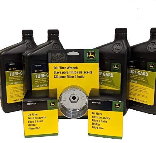 John Deere Double Oil Change Kit, Includes Filter Wrench - (4) TY22029 + (2) AM107423 + TY26639