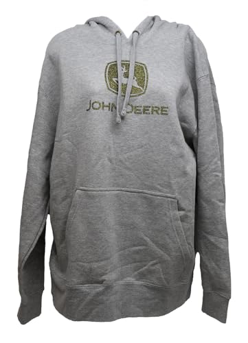 John Deere Ladies MEDIUM Gray Hoodie with Gold Glitter Logo - LP85225