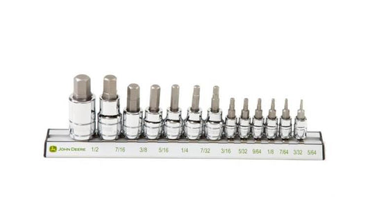 John Deere 13-Piece SAE Hex Bit Socket w/ Magnetic Rail - TY26846