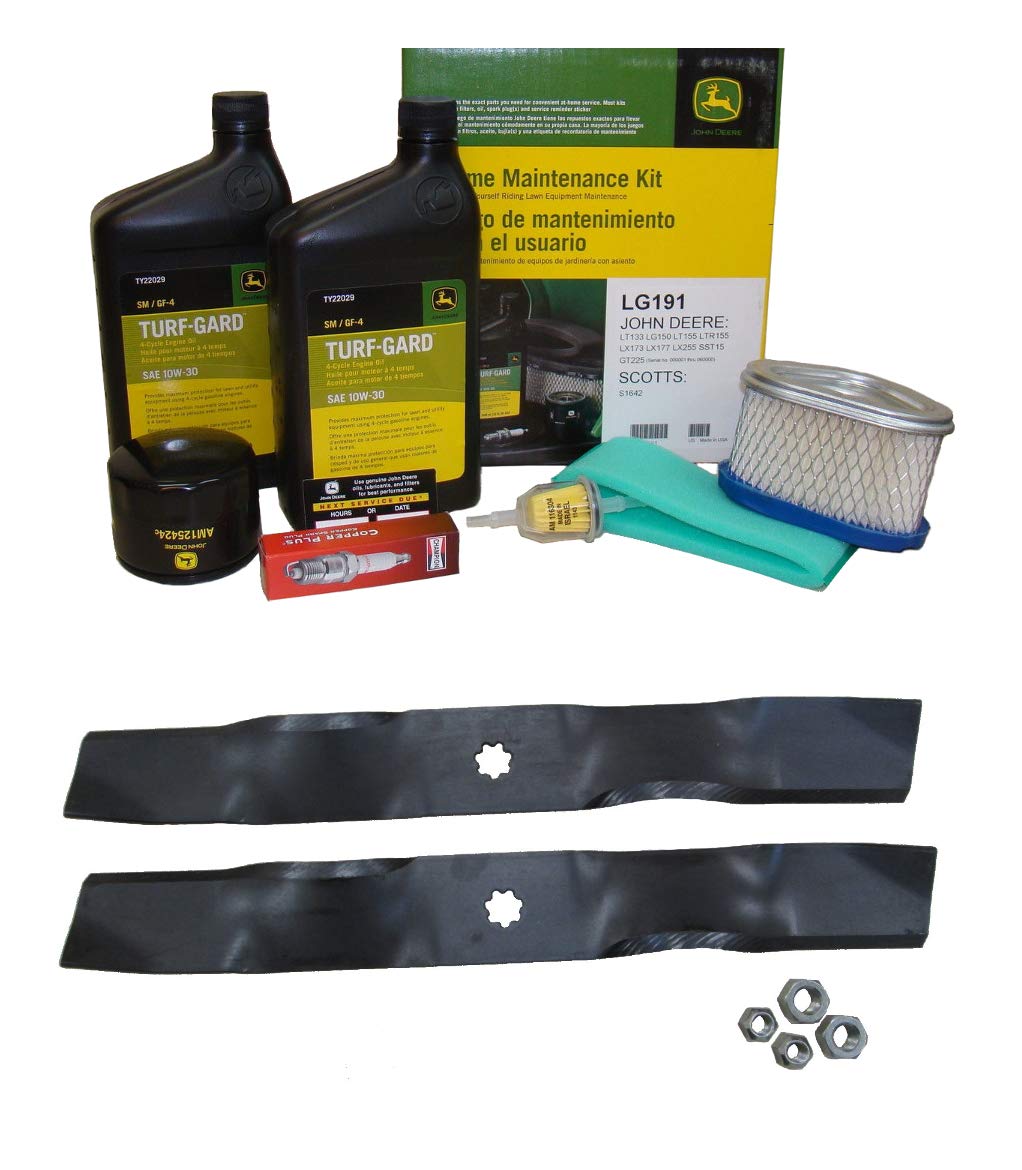 John Deere Original Equipment Model LT133 Maintenance Kit + Mulching Blades f...