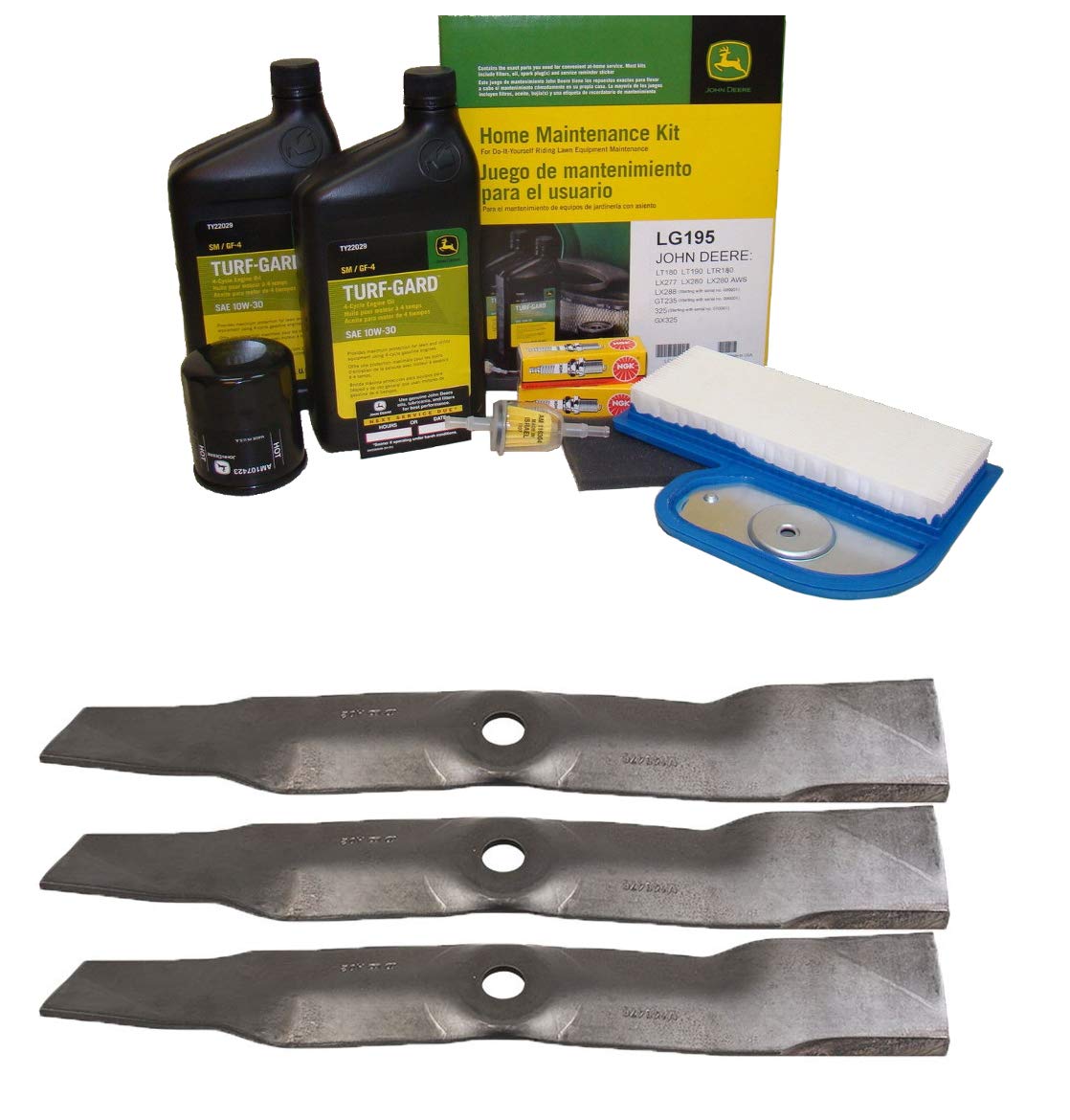 John Deere Original Equipment Model LT180 Maintenance Kit + Standard Blades, 48" Mower Deck