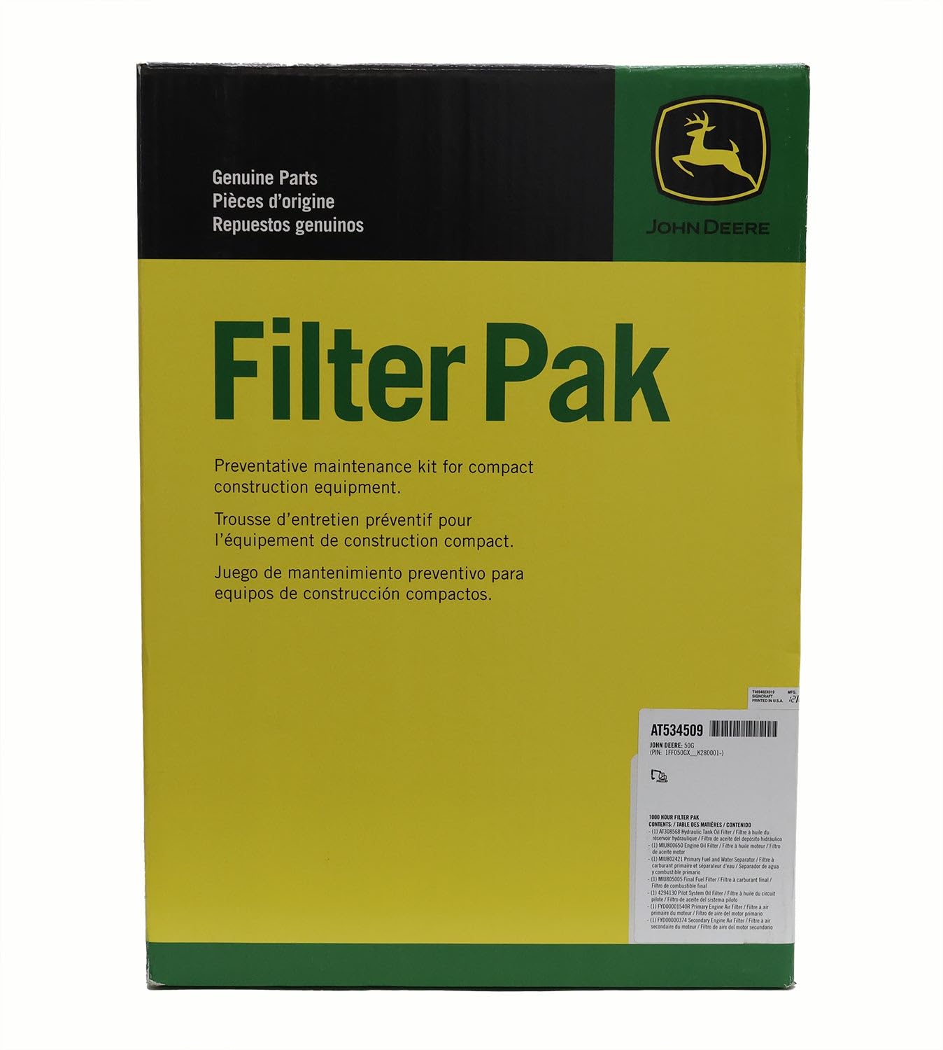 John Deere Original Equipment (50G)(1000 HOUR) Filter Pak - AT534509