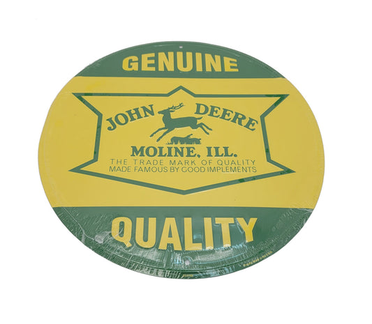John Deere Round Genuine Quality Sign LP85815, close-up