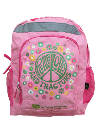 John Deere "Peace, Love and Tractors" Backpack / Book Bag (Pink) - LP42816