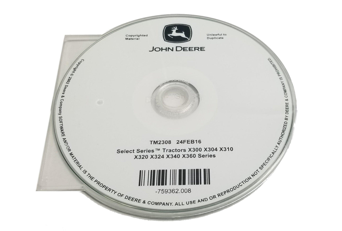 John Deere X300/X304/X310/X320/X324/X340/X360 Select Series Tractors Technical CD Manual - TM2308CD