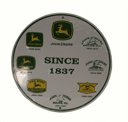 John Deere History of Logos Since 1837 Round Metal Sign - LP85807