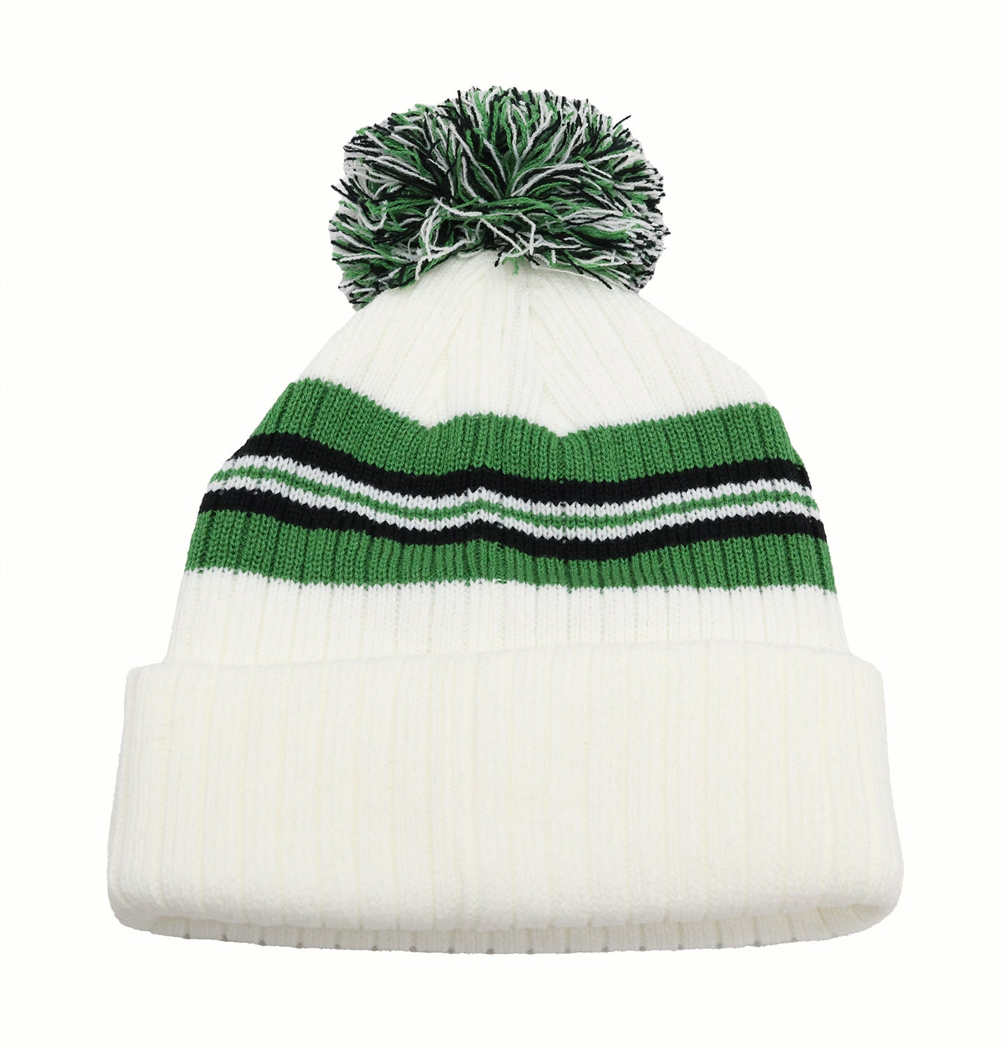 John Deere White/Green/Black Striped Beanie w/ Pom - LP86075