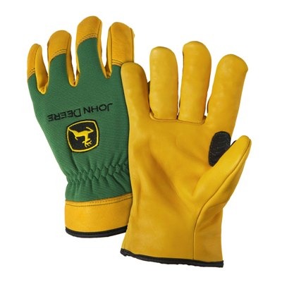 West Chester 7006038 John Deere Unisex Deerskin Leather Work Gloves&#44; Green & Yellow - Extra Large - Case of 3