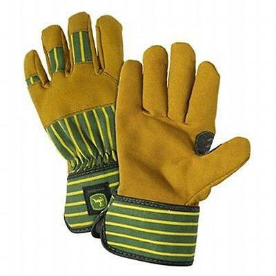 John Deere JD00024-Y Youth Split Cowhide Leather Palm Gloves, Abrasion Resistant, Yellow/Green, Youth-Small