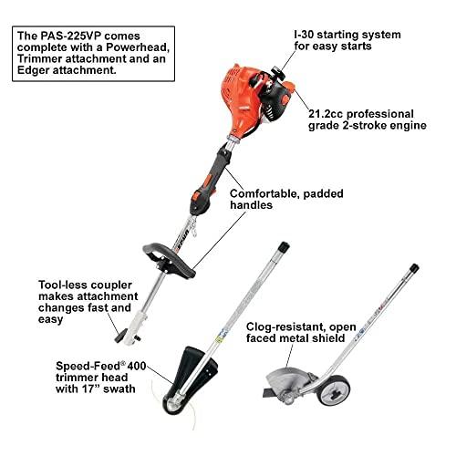 Echo 21.2 cc Gas 2-Stroke Attachment Capable Straight Shaft String Trimmer with Speed-Feed Head and Curved Shaft Edger Kit - PAS-225VP