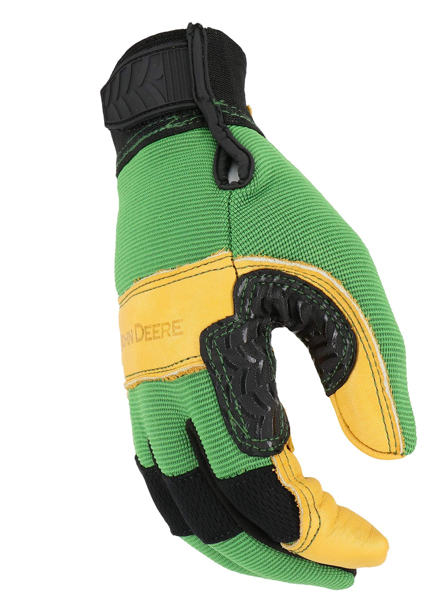 Men's John Deere Cowhide Work Gloves with Spandex Back (Green/Tan)(Large) - LP42399