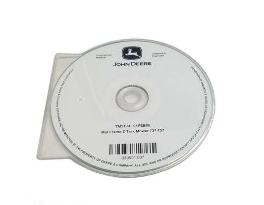 John Deere 737/757 Mid-Mount Z-Trak Mower Technical CD Manual - TM2199CD