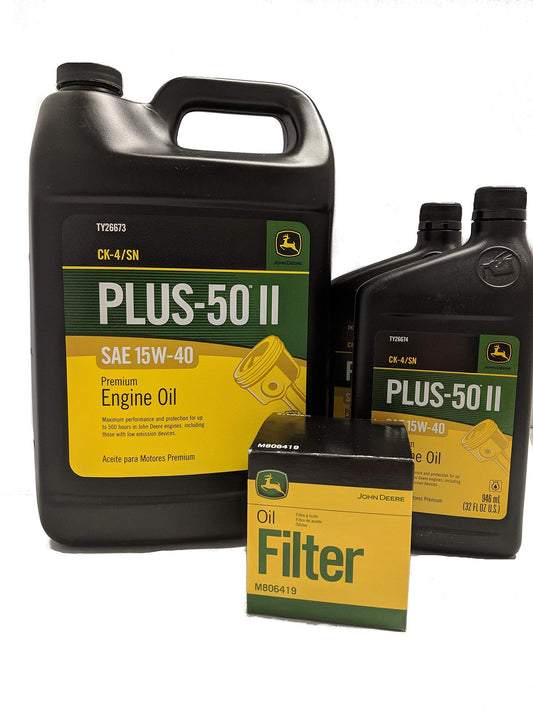 John Deere Original Equipment Oil Change Kit Filter and Oil - (1) M806419 + (6) Quarts 15W-40