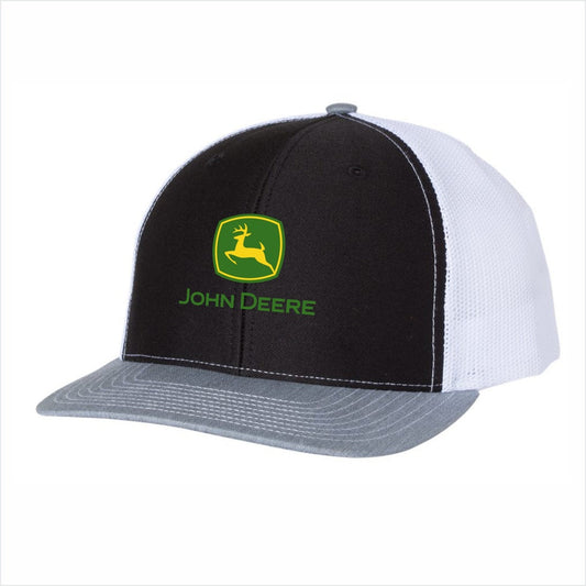 Embroidery on the John Deere Richardson Trucker Black White Gray Hat Cap