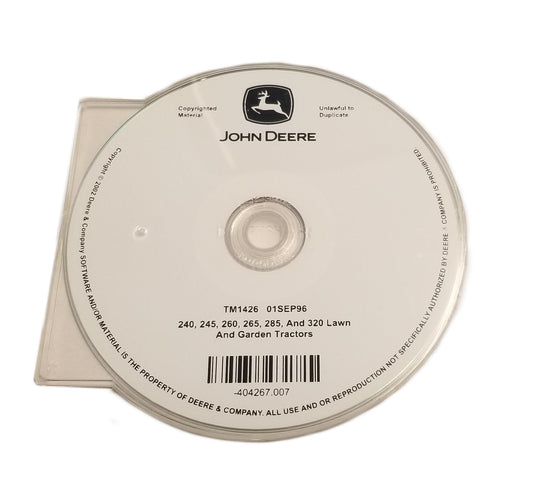 John Deere 240/245/260/265/285/320 Lawn & Garden Tractors Technical Manual CD - TM1426CD