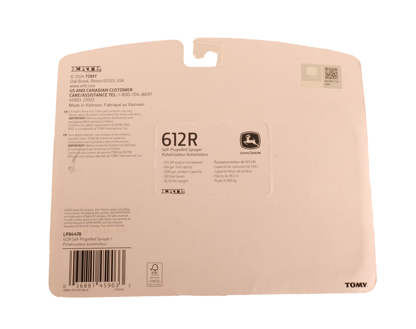 1/64 John Deere 612R Self-Propelled Sprayer Toy - LP84478