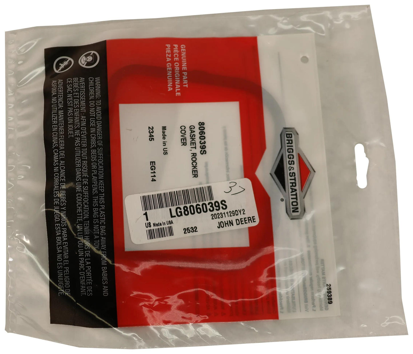 John Deere Original Equipment Gasket - LG806039S