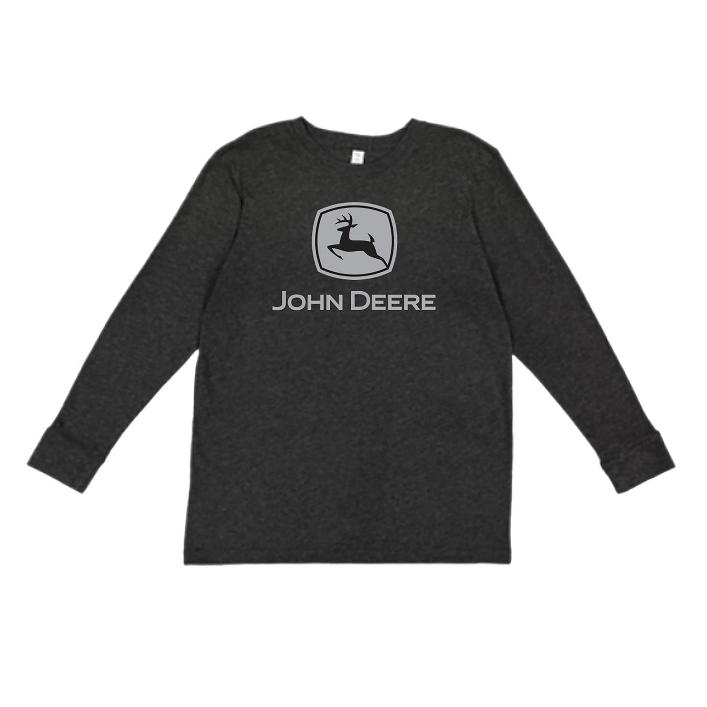 John Deere Youth Boy Long SLV Tee with Logo Heather