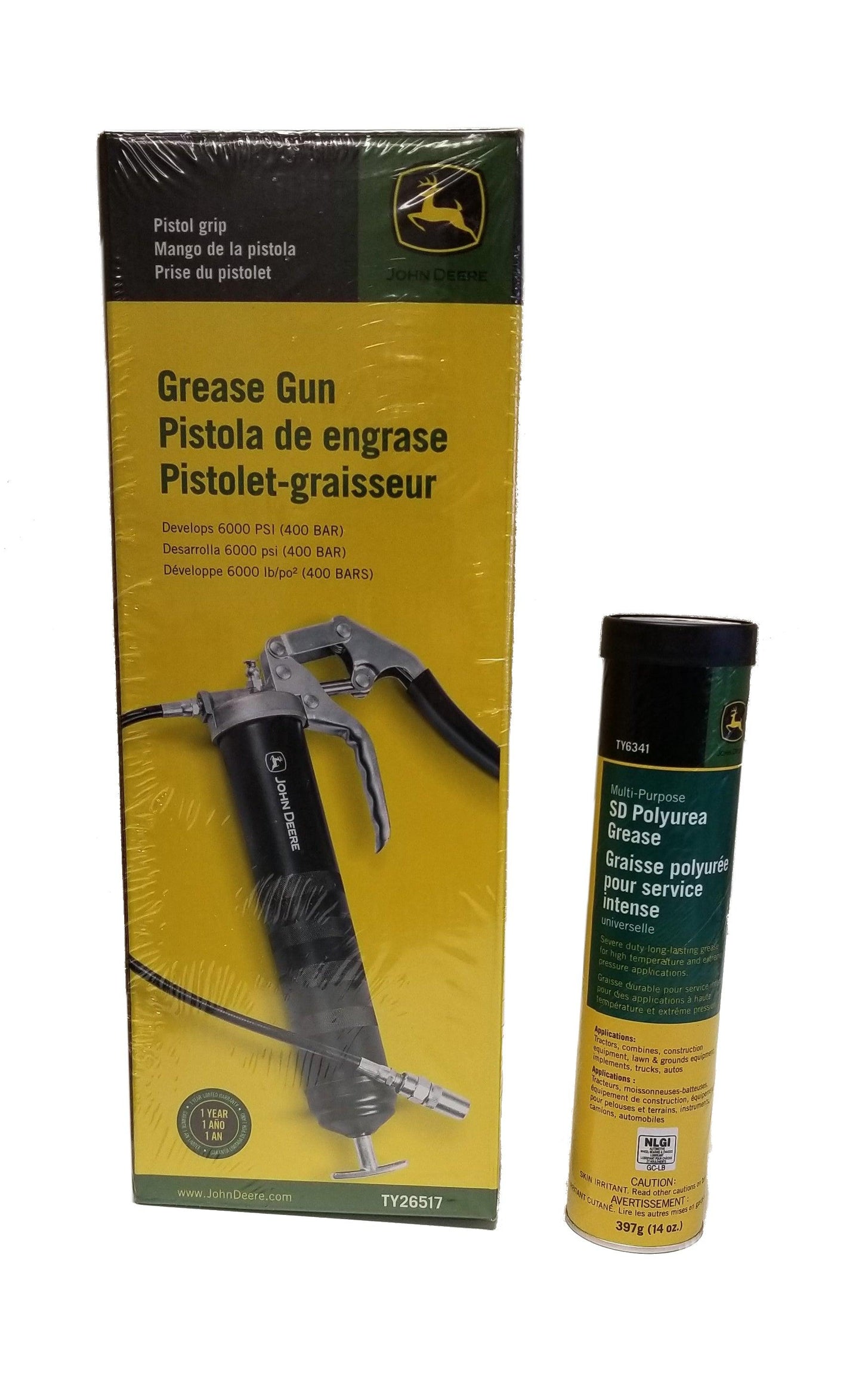 John Deere Pistol Grip Grease Gun with Multi-Purpose SD Polyurea Grease - TY26517A