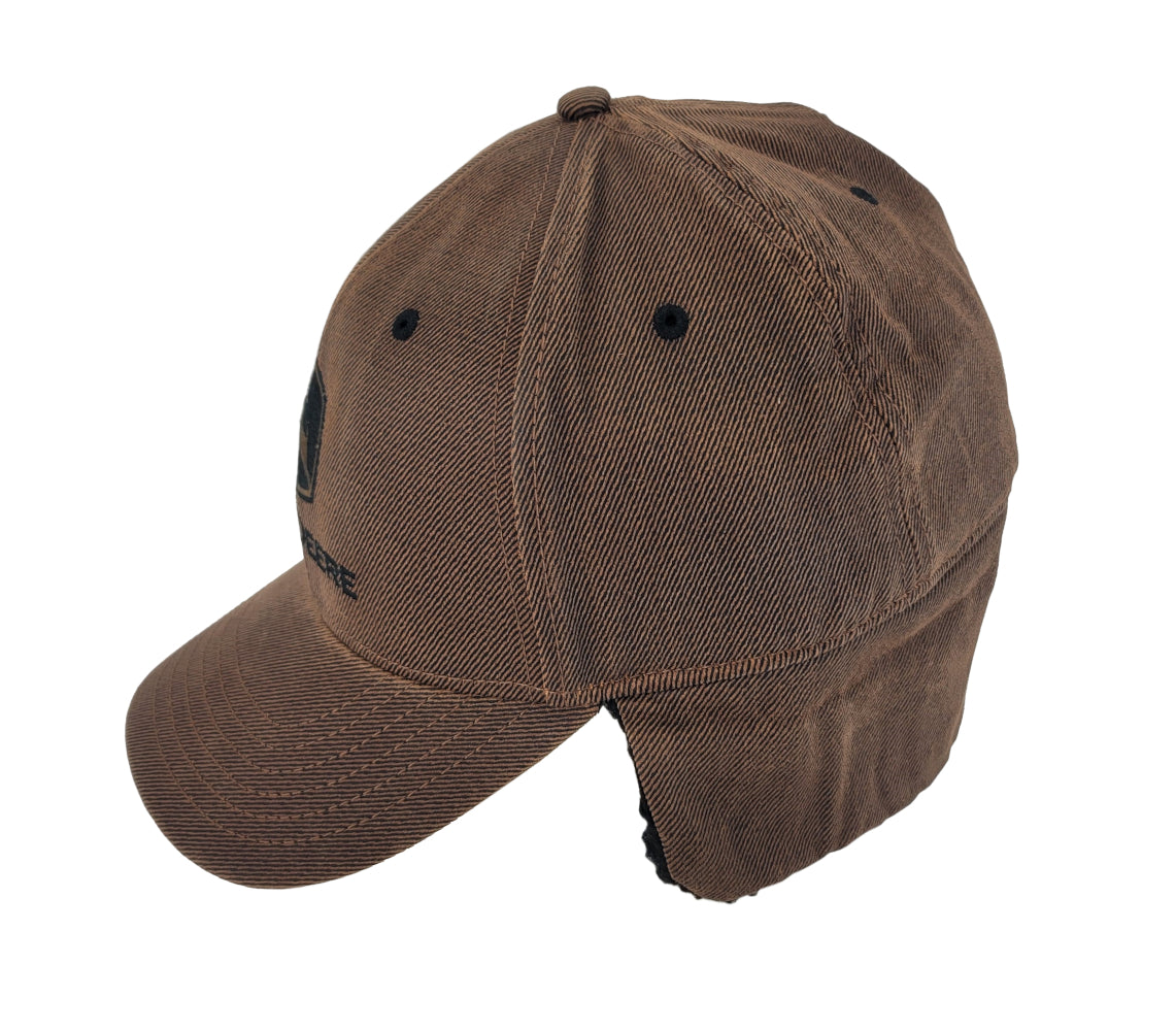 John Deere Brown Oiled Cotton Twill Sherpa Lined Flap Hat/Cap - LP82710