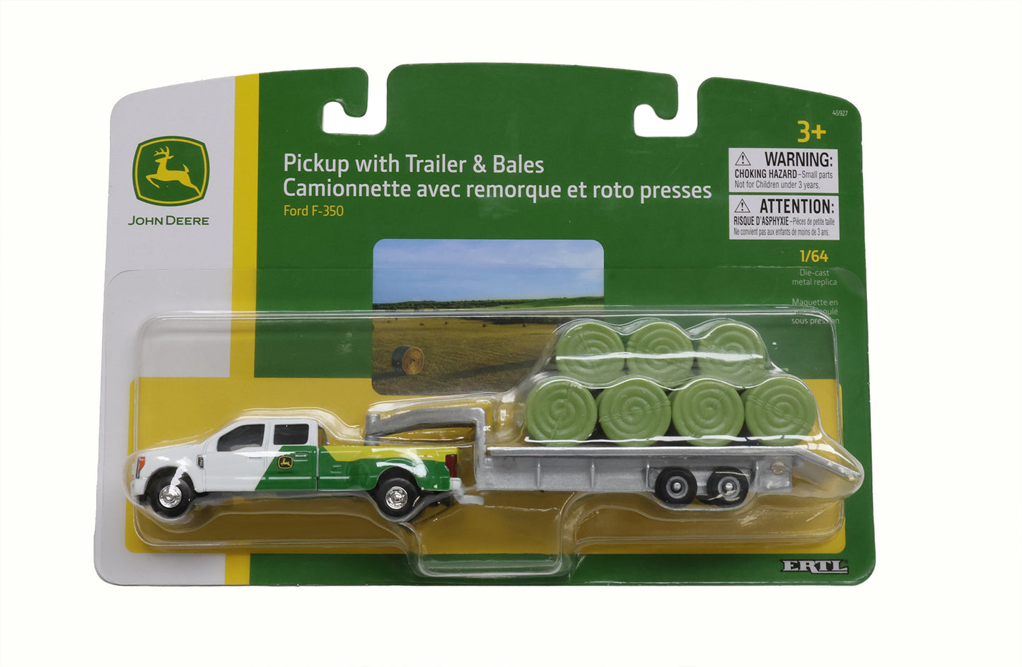 1/64 John Deere Pickup with Trailer & Bales Toy - LP84529
