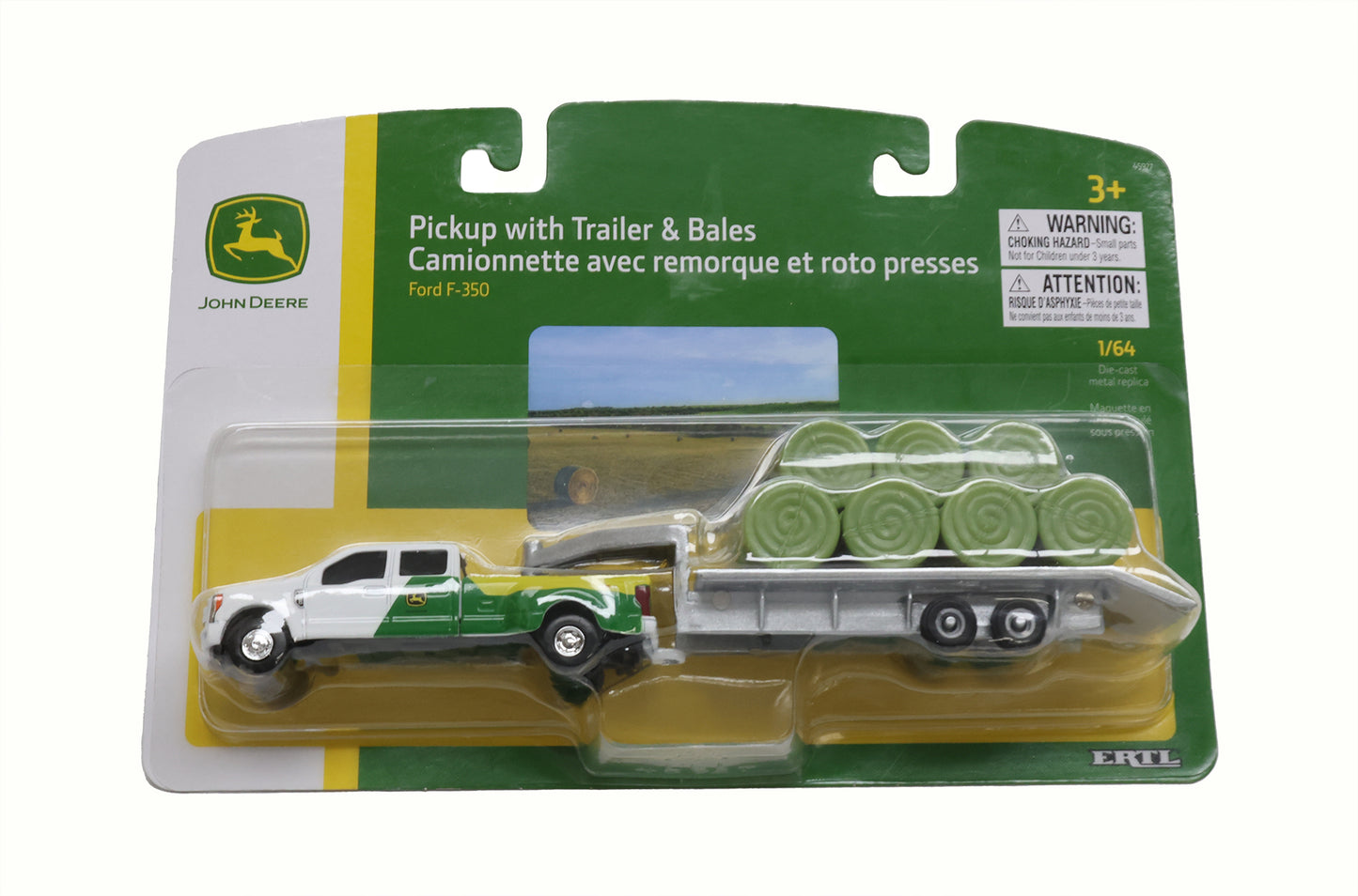 1/64 John Deere Pickup with Trailer & Bales Toy - LP84529