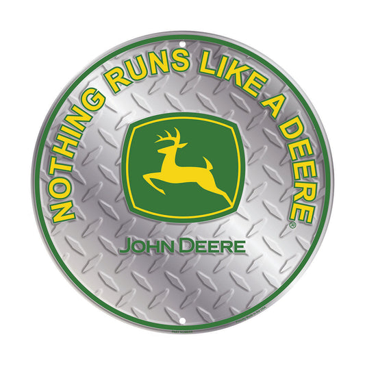 John Deere Round Silver Logo Metal Sign - LP85808